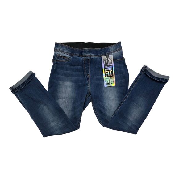 Coco+Carmen Distressed OMG Boyfriend Blue Denim Pull On Jeans Size L NWT Shaping - Picture 2 of 8